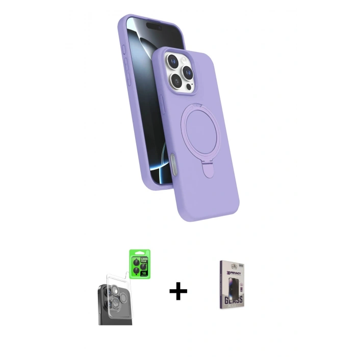 MARSİLYAN™- iPhone 16 Pro Kılıf İz Işık Koleksiyonu - Siyah Bilvis Hayalet Cam Ekran Koruyucu + Raze Metal Kamera Lens - SH