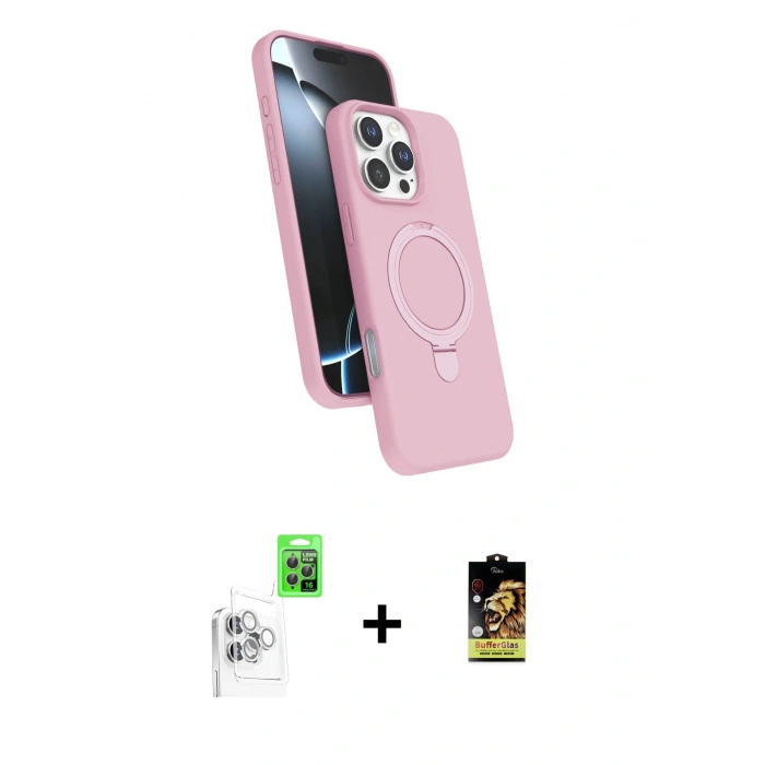MARSİLYAN™- iPhone 16 Pro Kılıf İz Işık Koleksiyonu - Siyah Buffer Cam Ekran Koruyucu + Raze Metal Kamera Lens - BZ