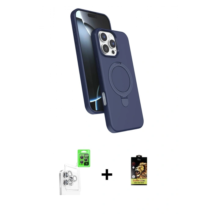 MARSİLYAN™- iPhone 16 Pro Kılıf İz Işık Koleksiyonu - Siyah Buffer Cam Ekran Koruyucu + Raze Metal Kamera Lens - BZ