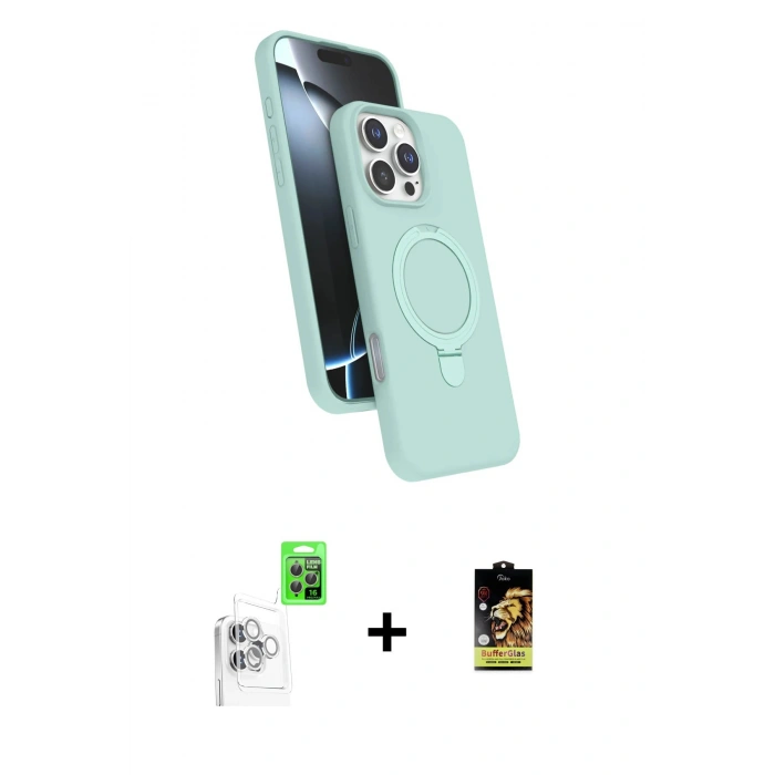 MARSİLYAN™- iPhone 16 Pro Kılıf İz Işık Koleksiyonu - Siyah Buffer Cam Ekran Koruyucu + Raze Metal Kamera Lens - BZ