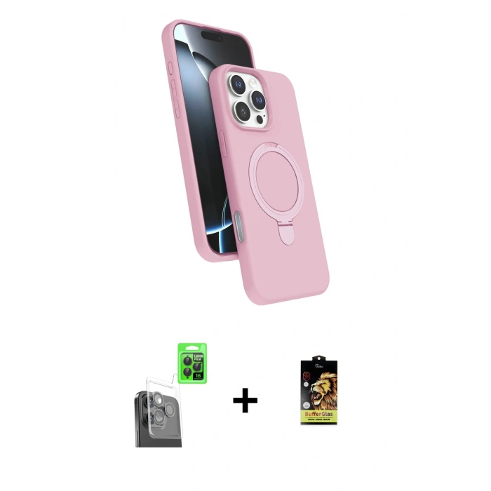 MARSİLYAN™- iPhone 16 Pro Kılıf İz Işık Koleksiyonu - Siyah Buffer Cam Ekran Koruyucu + Siyah Raze Metal Kamera Lens
