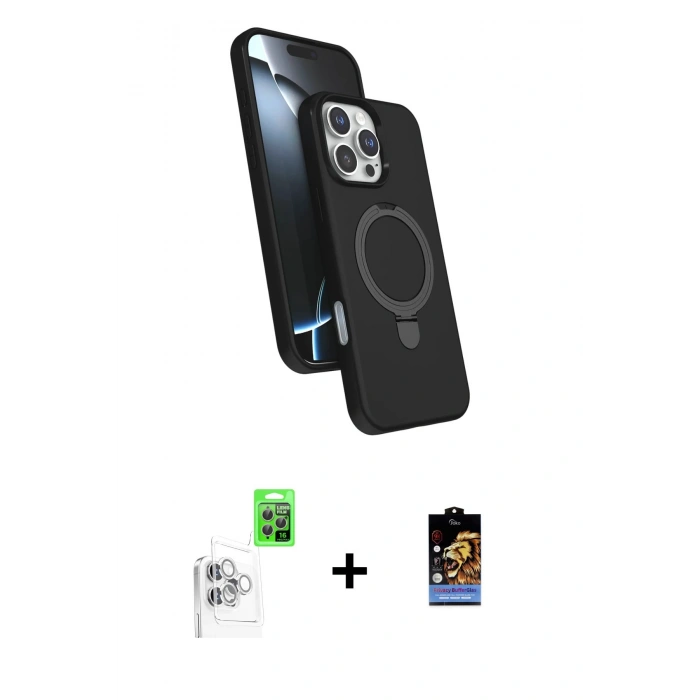 MARSİLYAN™- iPhone 16 Pro Kılıf İz Işık Koleksiyonu - Siyah Buffer Hayalet Cam Ekran Koruyucu + Raze Metal Kamera Lens - BZ