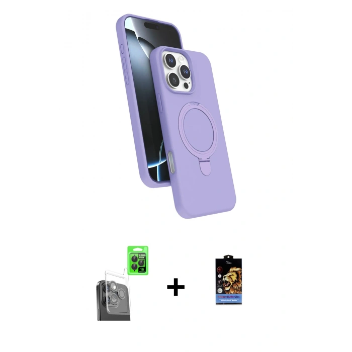 MARSİLYAN™- iPhone 16 Pro Kılıf İz Işık Koleksiyonu - Siyah Buffer Hayalet Cam Ekran Koruyucu + Raze Metal Kamera Lens - SH