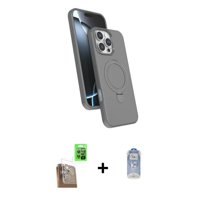 MARSİLYAN™- iPhone 16 Pro Kılıf İz Işık Koleksiyonu - Siyah Joko Magic 5D Cam + Raze Metal Kamera Lens - CLTM