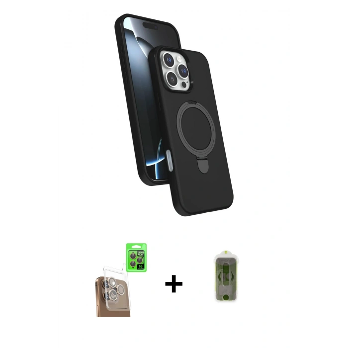 MARSİLYAN™- iPhone 16 Pro Kılıf İz Işık Koleksiyonu - Siyah Joko Magic 5D Hayalet Cam + Raze Metal Kamera Lens - CLTM