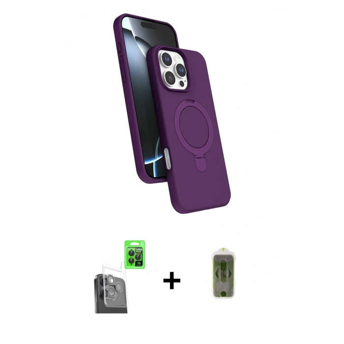 MARSİLYAN™- iPhone 16 Pro Kılıf İz Işık Koleksiyonu - Siyah Joko Magic 5D Hayalet Cam + Raze Metal Kamera Lens - SH