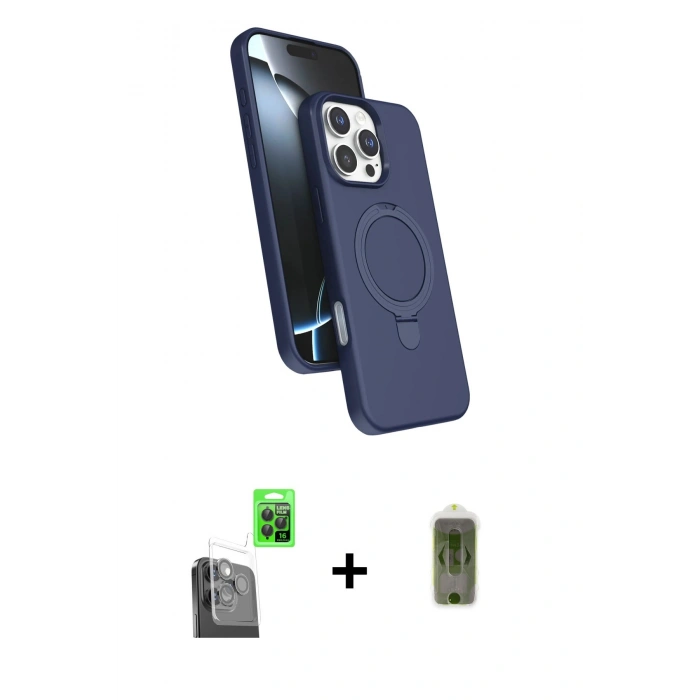MARSİLYAN™- iPhone 16 Pro Kılıf İz Işık Koleksiyonu - Siyah Joko Magic 5D Hayalet Cam + Raze Metal Kamera Lens - SH