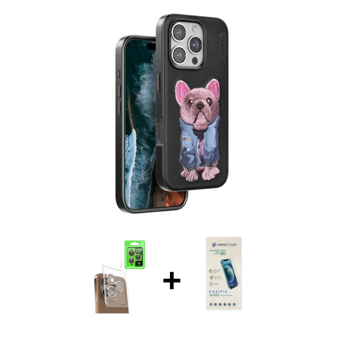 MARSİLYAN™- iPhone 16 Pro Kılıf İz Minimal Koleksiyonu - Şeffaf Pasifik Cam Ekran Koruyucu + Raze Metal Kamera Lens - CLTM