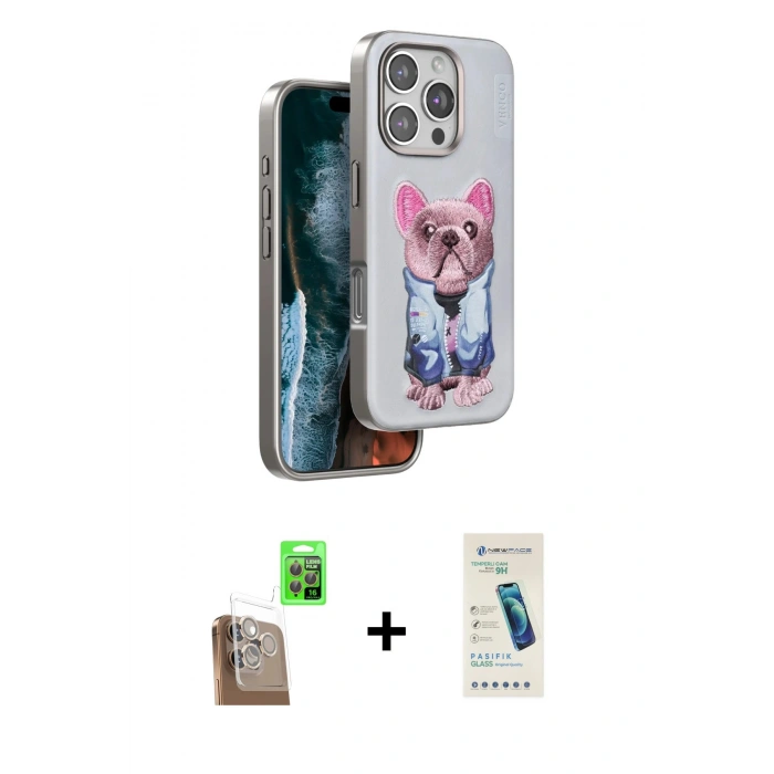 MARSİLYAN™- iPhone 16 Pro Kılıf İz Minimal Koleksiyonu - Şeffaf Pasifik Cam Ekran Koruyucu + Raze Metal Kamera Lens - CLTM
