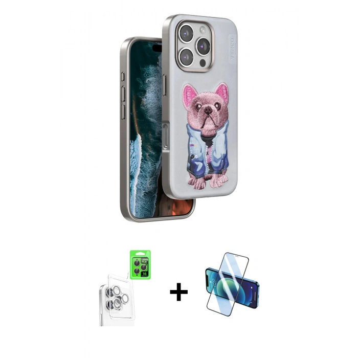 MARSİLYAN™- iPhone 16 Pro Kılıf İz Minimal Koleksiyonu - Siyah 3D Antistatik Cam Ekran Koruyucu + Raze Metal Kamera Lens - BZ