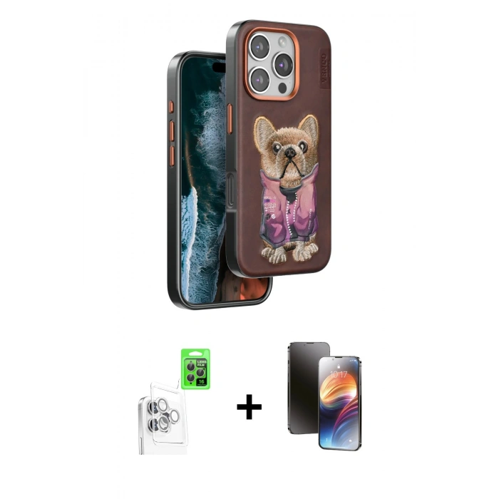 MARSİLYAN™- iPhone 16 Pro Kılıf İz Minimal Koleksiyonu - Siyah 3D Antistatik Mat Seramik Nano Ekran Koruyucu + Raze Metal Kamera Lens - BZ