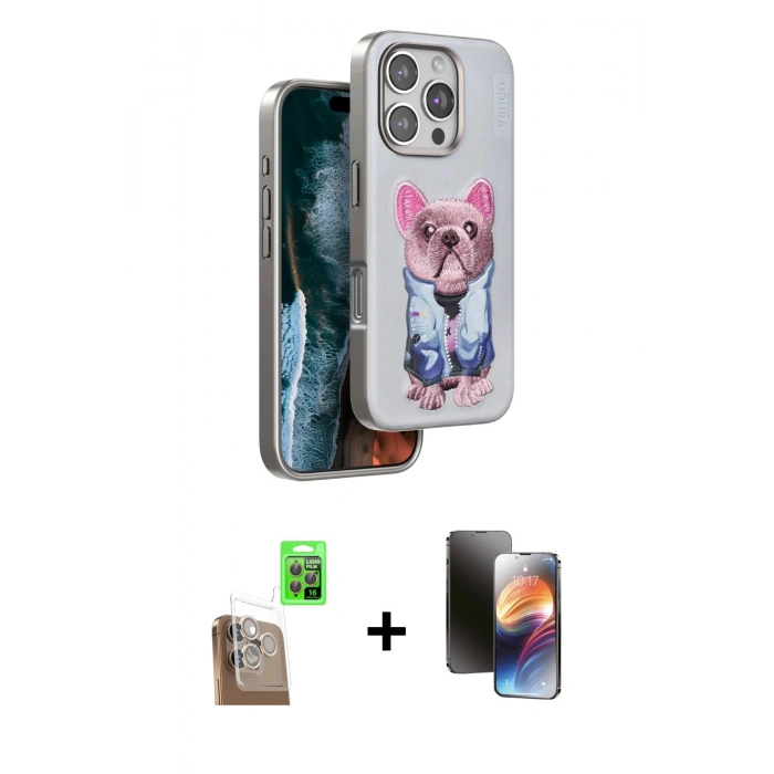 MARSİLYAN™- iPhone 16 Pro Kılıf İz Minimal Koleksiyonu - Siyah 3D Antistatik Mat Seramik Nano Ekran Koruyucu + Raze Metal Kamera Lens - CLTM