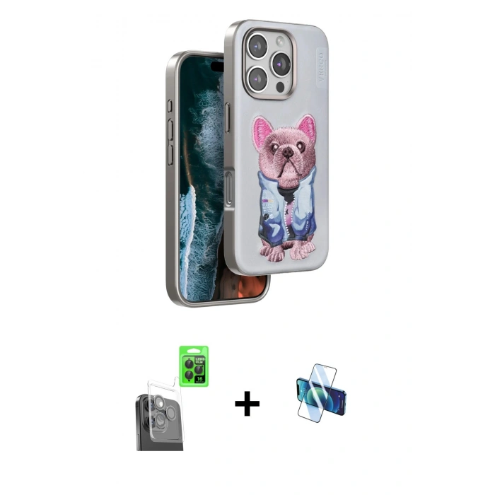 MARSİLYAN™- iPhone 16 Pro Kılıf İz Minimal Koleksiyonu - Siyah 3D Antistatik Seramik Nano Ekran Koruyucu + Raze Metal Kamera Lens - SH