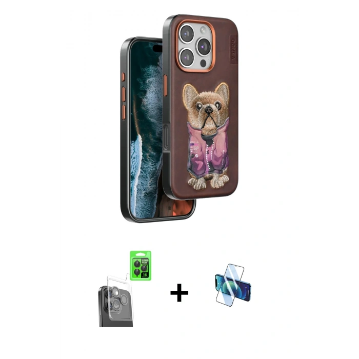MARSİLYAN™- iPhone 16 Pro Kılıf İz Minimal Koleksiyonu - Siyah 3D Antistatik Seramik Nano Ekran Koruyucu + Raze Metal Kamera Lens - SH