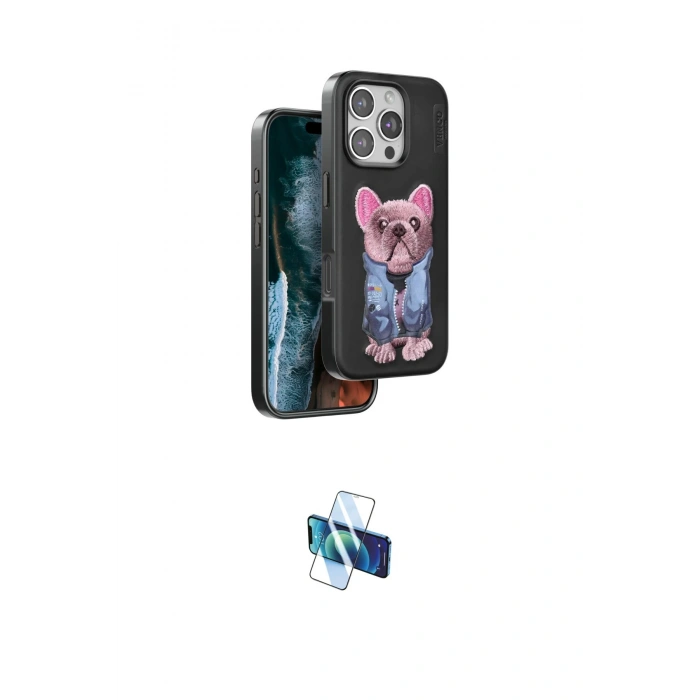 MARSİLYAN™- iPhone 16 Pro Kılıf İz Minimal Koleksiyonu - Siyah 3D Antistatik Seramik Nano Ekran Koruyucu