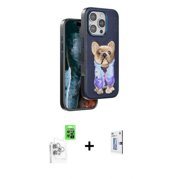 MARSİLYAN™- iPhone 16 Pro Kılıf İz Minimal Koleksiyonu - Siyah Bilvis 0.18mm Plus Cam Ekran Koruyucu + Raze Metal Kamera Lens - BZ