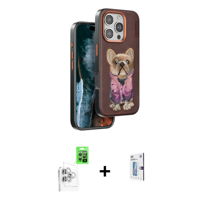 MARSİLYAN™- iPhone 16 Pro Kılıf İz Minimal Koleksiyonu - Siyah Bilvis 0.18mm Plus Cam Ekran Koruyucu + Raze Metal Kamera Lens - BZ