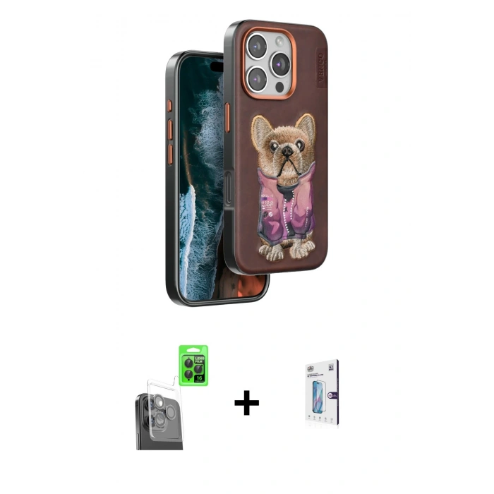 MARSİLYAN™- iPhone 16 Pro Kılıf İz Minimal Koleksiyonu - Siyah Bilvis 0.18mm Plus Cam Ekran Koruyucu + Raze Metal Kamera Lens - SH