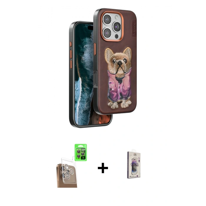 MARSİLYAN™- iPhone 16 Pro Kılıf İz Minimal Koleksiyonu - Siyah Bilvis 3D Cam Ekran Koruyucu + Raze Metal Kamera Lens - CLTM