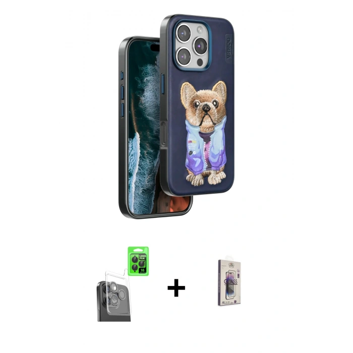 MARSİLYAN™- iPhone 16 Pro Kılıf İz Minimal Koleksiyonu - Siyah Bilvis 3D Cam Ekran Koruyucu + Raze Metal Kamera Lens - SH