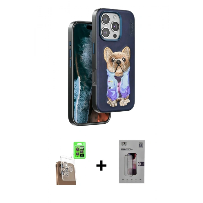 MARSİLYAN™- iPhone 16 Pro Kılıf İz Minimal Koleksiyonu - Siyah Bilvis 3D Mat Cam Ekran Koruyucu + Raze Metal Kamera Lens - CLTM