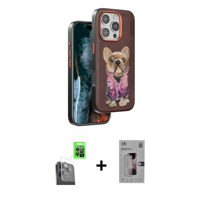 MARSİLYAN™- iPhone 16 Pro Kılıf İz Minimal Koleksiyonu - Siyah Bilvis 3D Mat Cam Ekran Koruyucu + Raze Metal Kamera Lens - SH