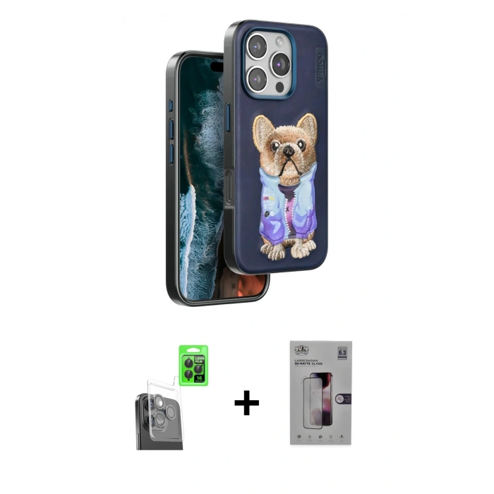 MARSİLYAN™- iPhone 16 Pro Kılıf İz Minimal Koleksiyonu - Siyah Bilvis 3D Mat Cam Ekran Koruyucu + Raze Metal Kamera Lens - SH