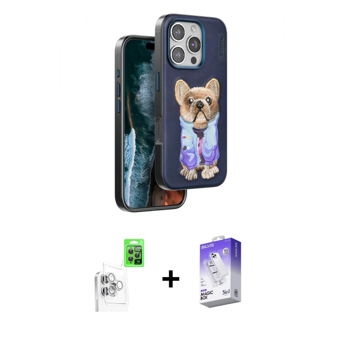 MARSİLYAN™- iPhone 16 Pro Kılıf İz Minimal Koleksiyonu - Siyah Bilvis 5in1 3D Magic Cam Ekran Koruyucu + Raze Metal Kamera Lens - BZ