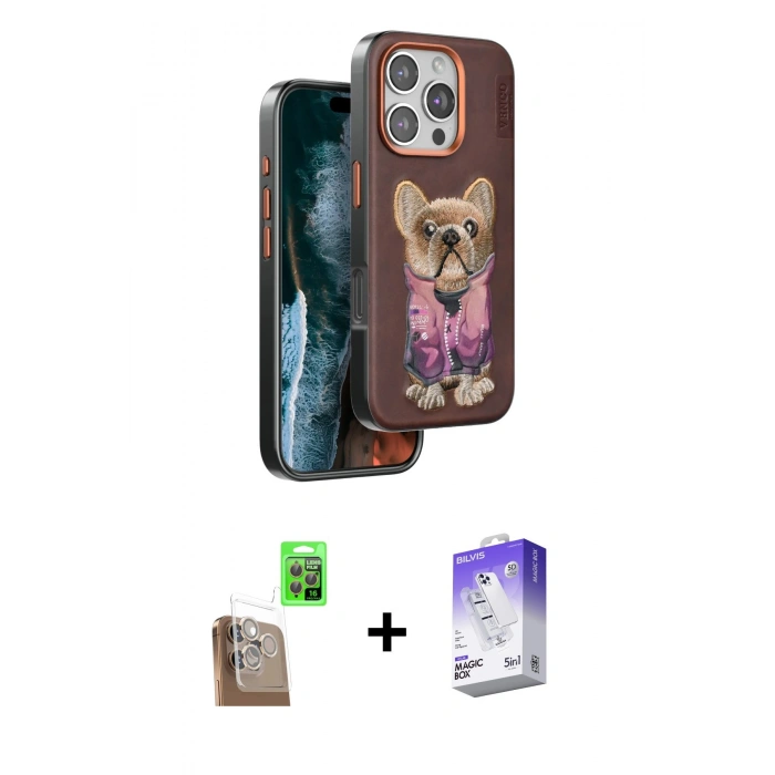 MARSİLYAN™- iPhone 16 Pro Kılıf İz Minimal Koleksiyonu - Siyah Bilvis 5in1 3D Magic Cam Ekran Koruyucu + Raze Metal Kamera Lens - CLTM
