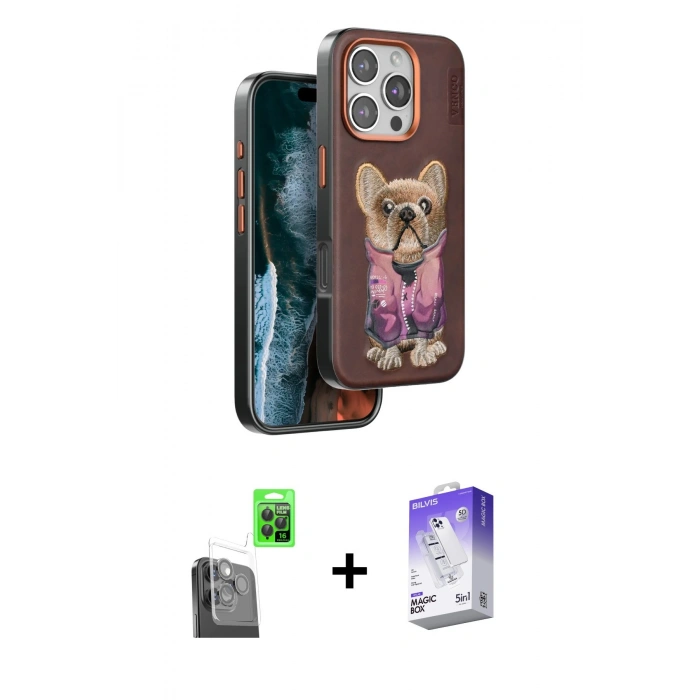 MARSİLYAN™- iPhone 16 Pro Kılıf İz Minimal Koleksiyonu - Siyah Bilvis 5in1 3D Magic Cam Ekran Koruyucu + Raze Metal Kamera Lens - SH