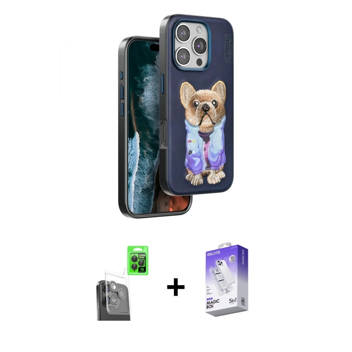 MARSİLYAN™- iPhone 16 Pro Kılıf İz Minimal Koleksiyonu - Siyah Bilvis 5in1 3D Magic Cam Ekran Koruyucu + Raze Metal Kamera Lens - SH