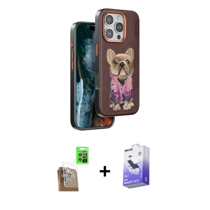 MARSİLYAN™- iPhone 16 Pro Kılıf İz Minimal Koleksiyonu - Siyah Bilvis 5in1 5D Magic Hayalet Cam Ekran Koruyucu + Raze Metal Kamera Lens - CLTM