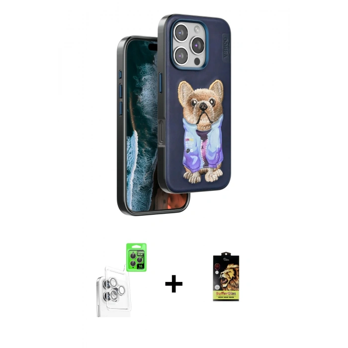 MARSİLYAN™- iPhone 16 Pro Kılıf İz Minimal Koleksiyonu - Siyah Buffer Cam Ekran Koruyucu + Raze Metal Kamera Lens - BZ