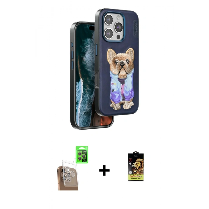 MARSİLYAN™- iPhone 16 Pro Kılıf İz Minimal Koleksiyonu - Siyah Buffer Cam Ekran Koruyucu + Raze Metal Kamera Lens - CLTM