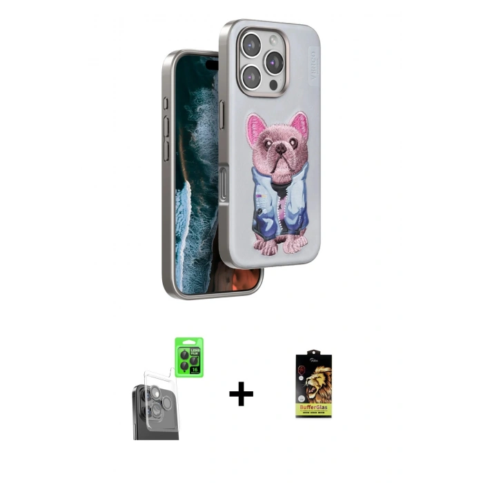 MARSİLYAN™- iPhone 16 Pro Kılıf İz Minimal Koleksiyonu - Siyah Buffer Cam Ekran Koruyucu + Raze Metal Kamera Lens - SH