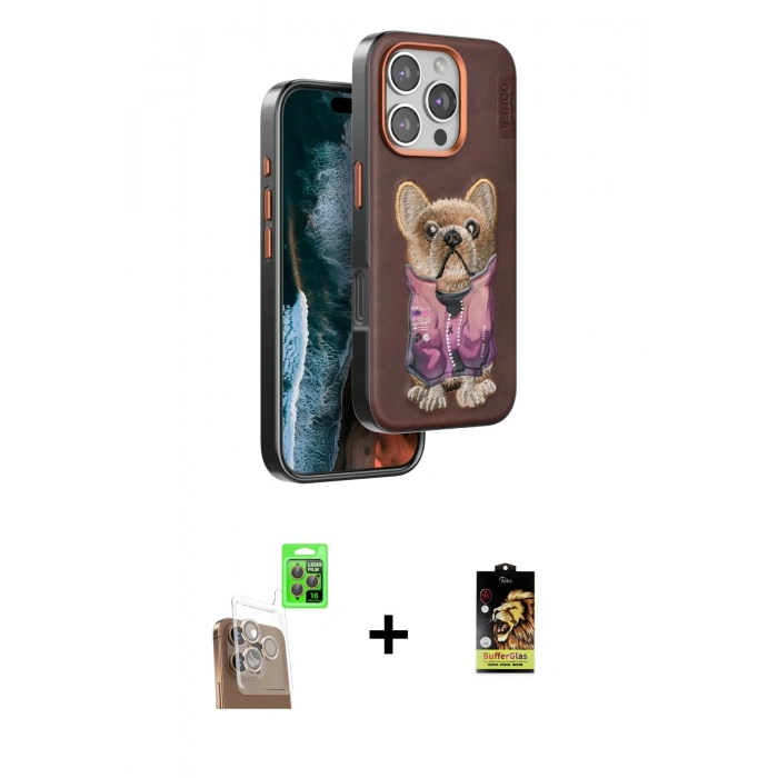 MARSİLYAN™- iPhone 16 Pro Kılıf İz Minimal Koleksiyonu - Siyah Buffer Cam Ekran Koruyucu + Raze Metal Kamera Lens - CLTM