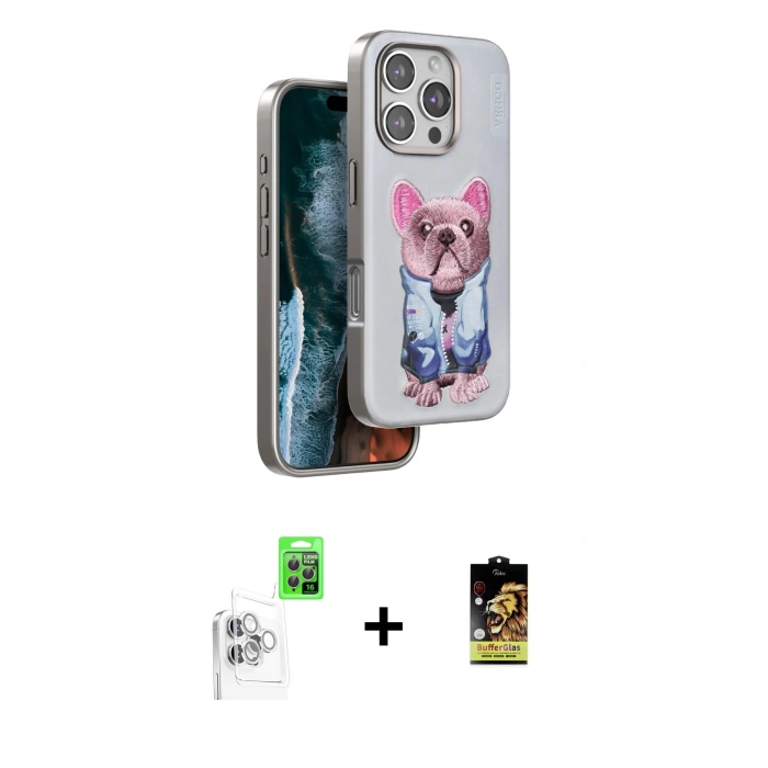 MARSİLYAN™- iPhone 16 Pro Kılıf İz Minimal Koleksiyonu - Siyah Buffer Cam Ekran Koruyucu + Raze Metal Kamera Lens - BZ