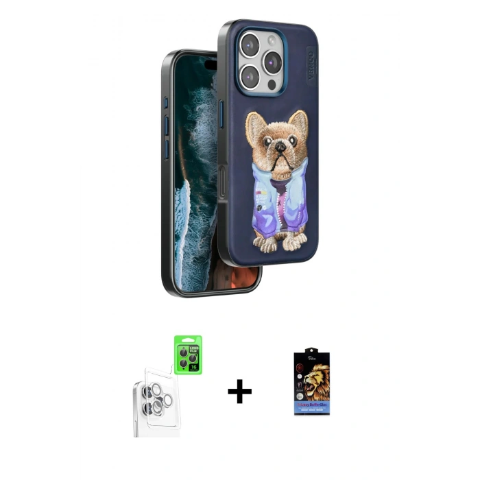 MARSİLYAN™- iPhone 16 Pro Kılıf İz Minimal Koleksiyonu - Siyah Buffer Hayalet Cam Ekran Koruyucu + Beyaz Raze Metal Kamera Lens
