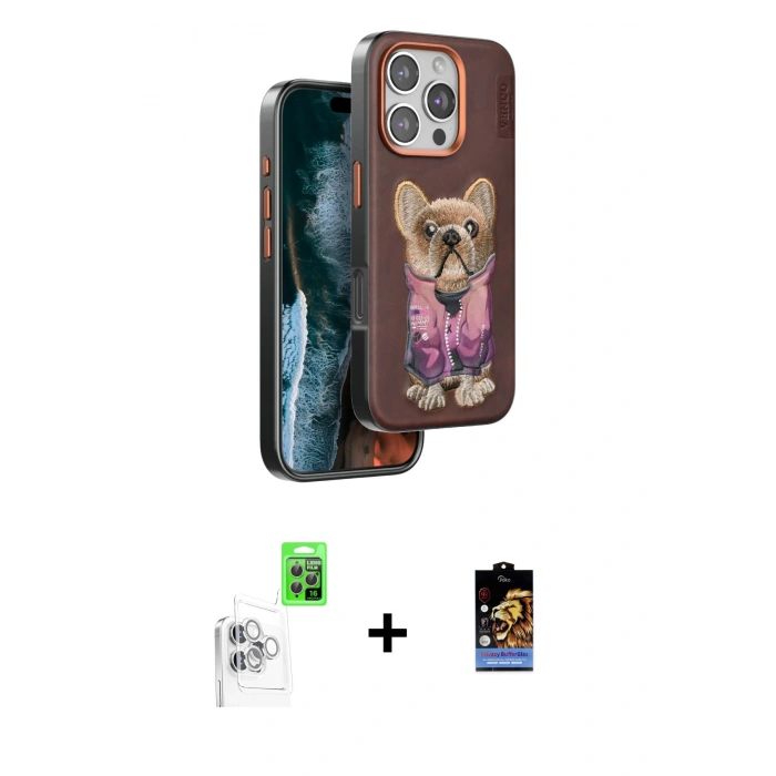 MARSİLYAN™- iPhone 16 Pro Kılıf İz Minimal Koleksiyonu - Siyah Buffer Hayalet Cam Ekran Koruyucu + Beyaz Raze Metal Kamera Lens