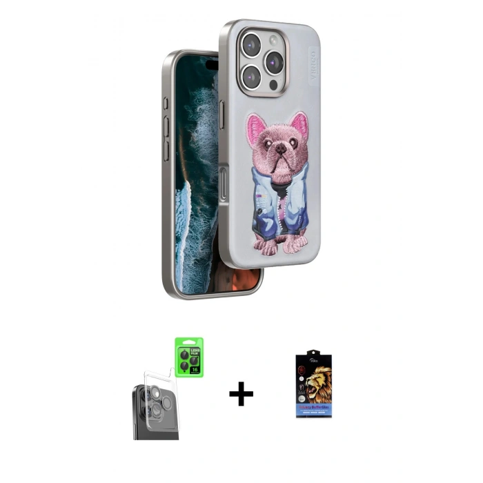 MARSİLYAN™- iPhone 16 Pro Kılıf İz Minimal Koleksiyonu - Siyah Buffer Hayalet Cam Ekran Koruyucu + Raze Metal Kamera Lens - SH