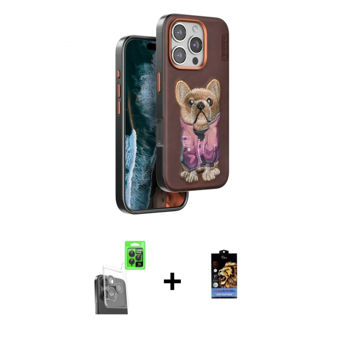 MARSİLYAN™- iPhone 16 Pro Kılıf İz Minimal Koleksiyonu - Siyah Buffer Hayalet Cam Ekran Koruyucu + Raze Metal Kamera Lens - SH