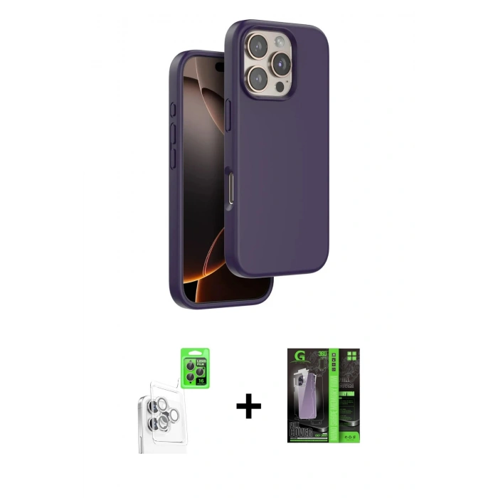 MARSİLYAN™- iPhone 16 Pro Kılıf Kıvılcım Çizgi Serisi - Şeffaf 360 Full Body Arka Koruyucu + Raze Metal Kamera Lens - BZ
