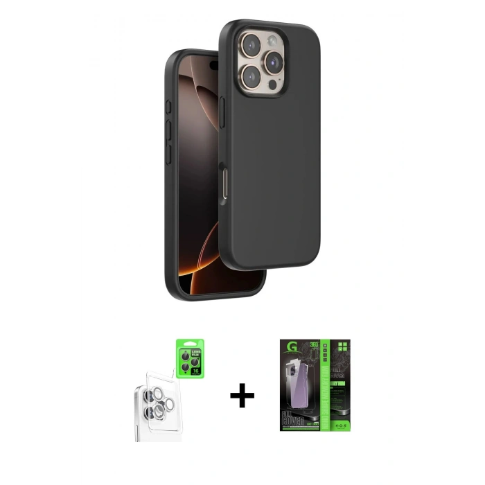 MARSİLYAN™- iPhone 16 Pro Kılıf Kıvılcım Çizgi Serisi - Şeffaf 360 Full Body Arka Koruyucu + Raze Metal Kamera Lens - BZ