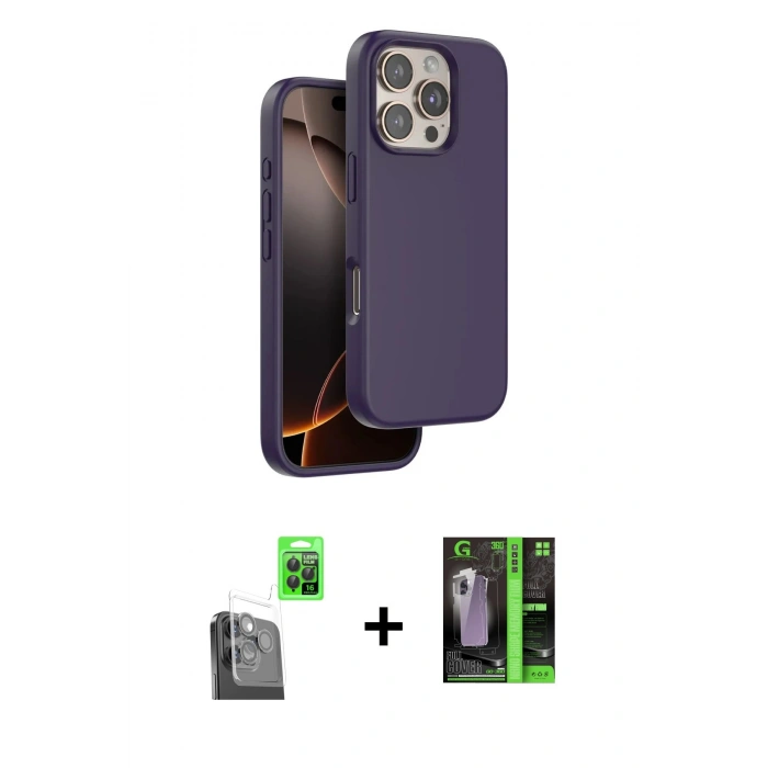 MARSİLYAN™- iPhone 16 Pro Kılıf Kıvılcım Çizgi Serisi - Şeffaf 360 Full Body Arka Koruyucu + Raze Metal Kamera Lens - SH