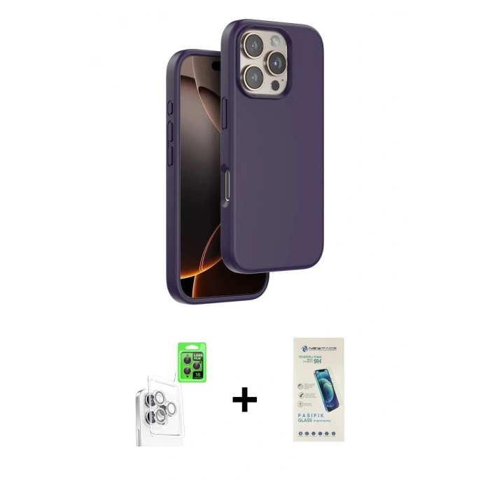 MARSİLYAN™- iPhone 16 Pro Kılıf Kıvılcım Çizgi Serisi - Şeffaf Pasifik Cam Ekran Koruyucu + Raze Metal Kamera Lens - BZ