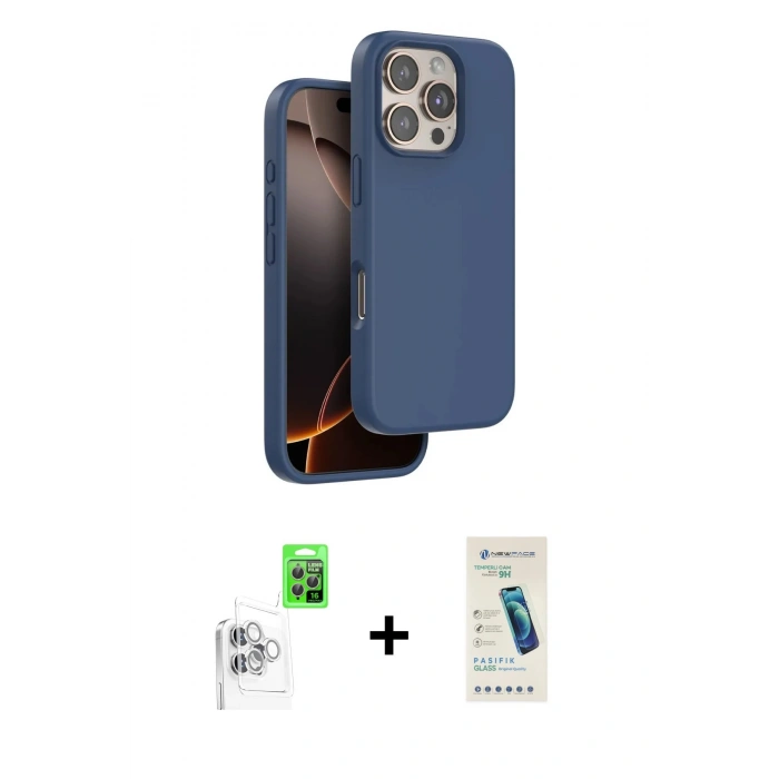 MARSİLYAN™- iPhone 16 Pro Kılıf Kıvılcım Çizgi Serisi - Şeffaf Pasifik Cam Ekran Koruyucu + Raze Metal Kamera Lens - BZ