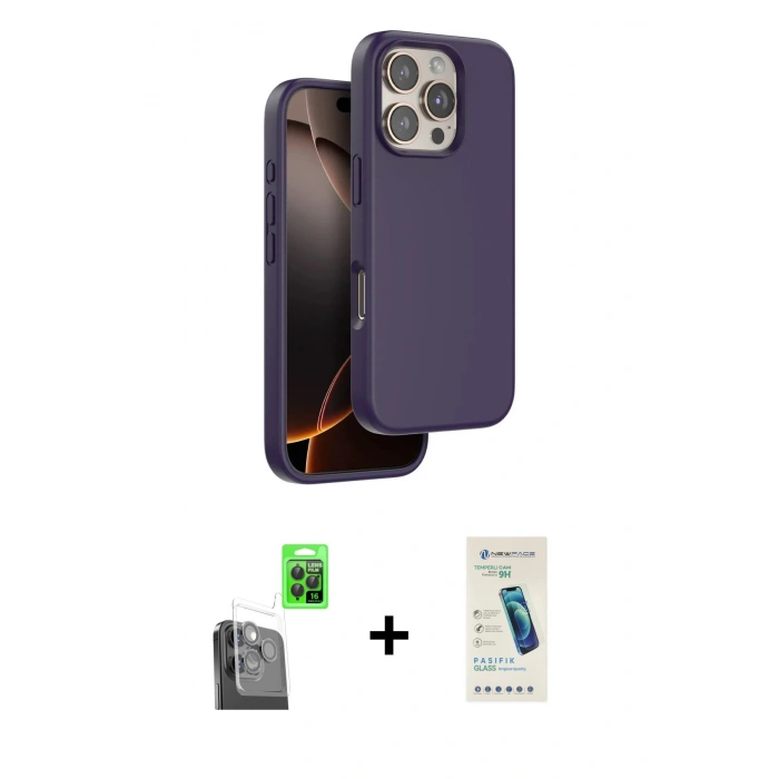 MARSİLYAN™- iPhone 16 Pro Kılıf Kıvılcım Çizgi Serisi - Şeffaf Pasifik Cam Ekran Koruyucu + Raze Metal Kamera Lens - SH