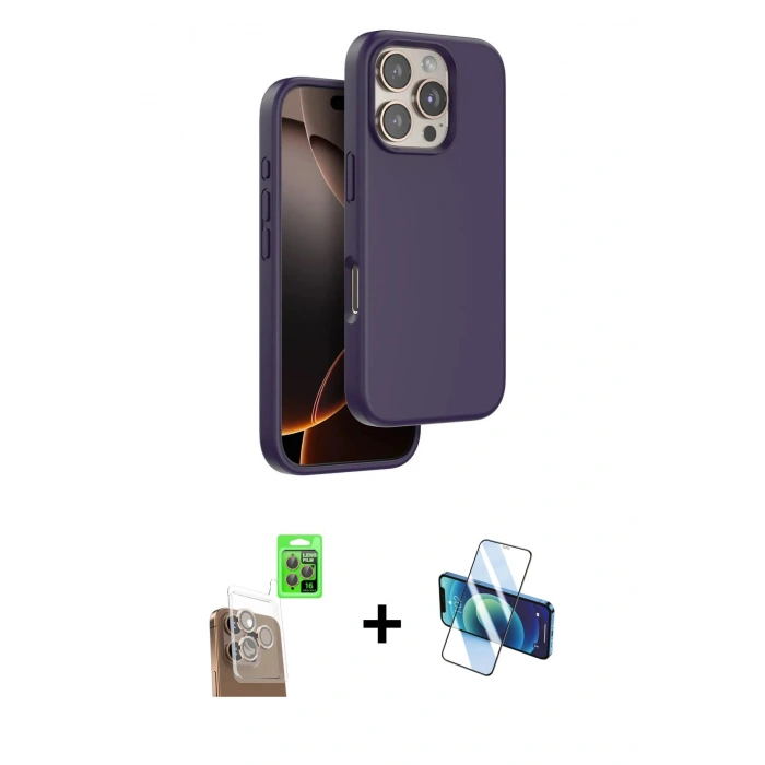 MARSİLYAN™- iPhone 16 Pro Kılıf Kıvılcım Çizgi Serisi - Siyah 3D Antistatik Cam Ekran Koruyucu + Raze Metal Kamera Lens - CLTM
