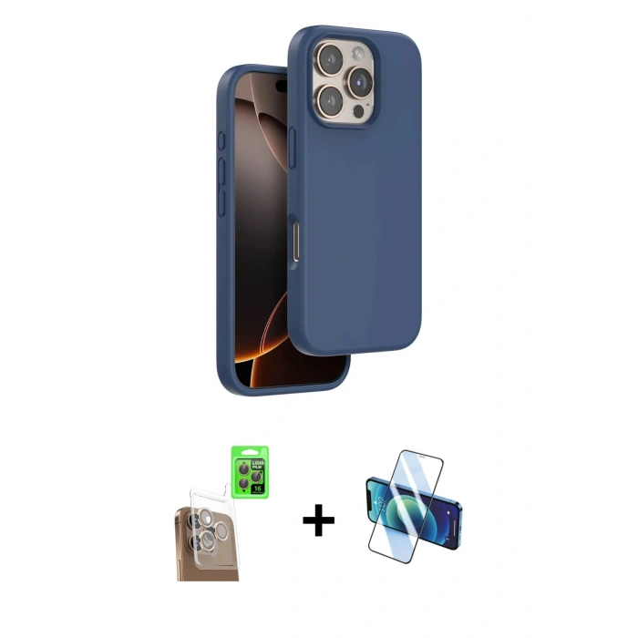 MARSİLYAN™- iPhone 16 Pro Kılıf Kıvılcım Çizgi Serisi - Siyah 3D Antistatik Cam Ekran Koruyucu + Raze Metal Kamera Lens - CLTM