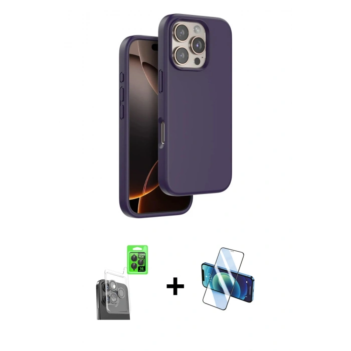 MARSİLYAN™- iPhone 16 Pro Kılıf Kıvılcım Çizgi Serisi - Siyah 3D Antistatik Cam Ekran Koruyucu + Raze Metal Kamera Lens - SH